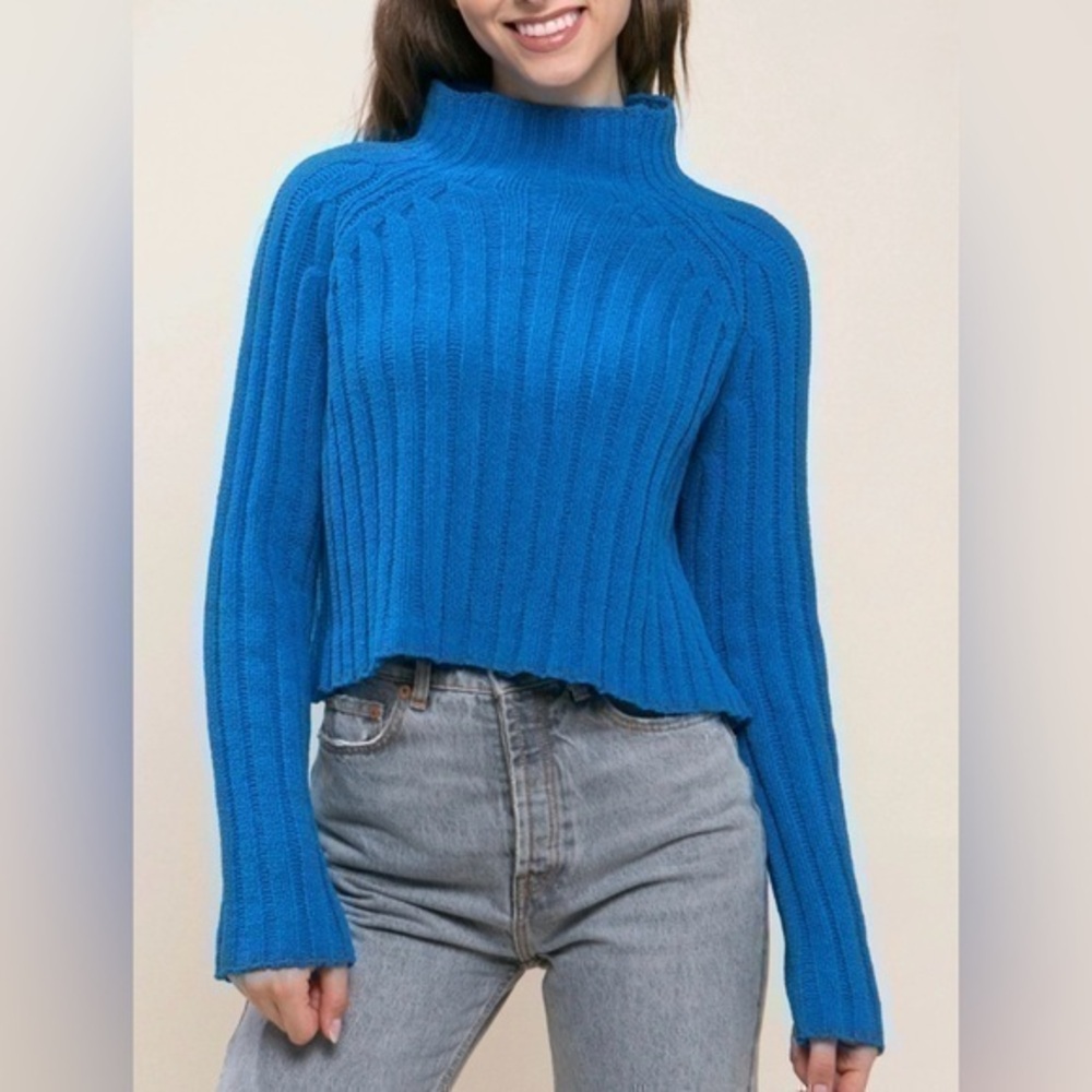 American Eagle Sweater Women’s M Blue Long Sleeve Mock Neck Knit Pullover